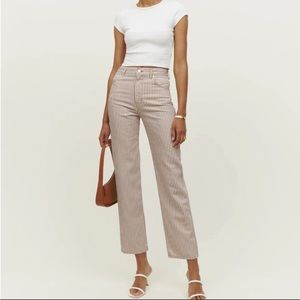Reformation Cowboy Striped High Rise Straight Jeans